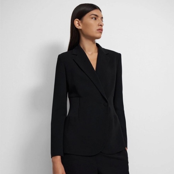 Theory DB Ribbed-Waist Blazer in Admiral Crepe Black in Size women’s 2 - Picture 2 of 9